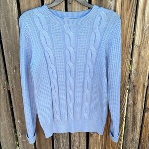 Philosophy M Blue Crew Neck Cable Knit Sweater Classic Soft Country Medium
